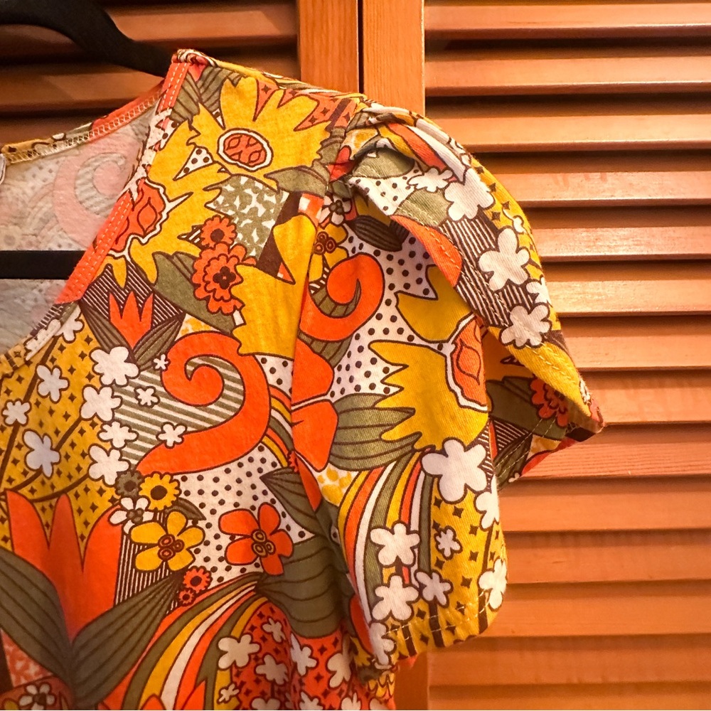 Blue Platypus tulip sleeve tee shirt XL / retro 70s style groovy floral print - Picture 2 of 4